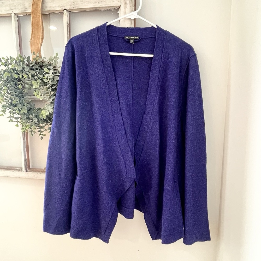 Eileen Fisher 100% Merino‎ Wool Indigo Blue Open Sweater Women's Size XL